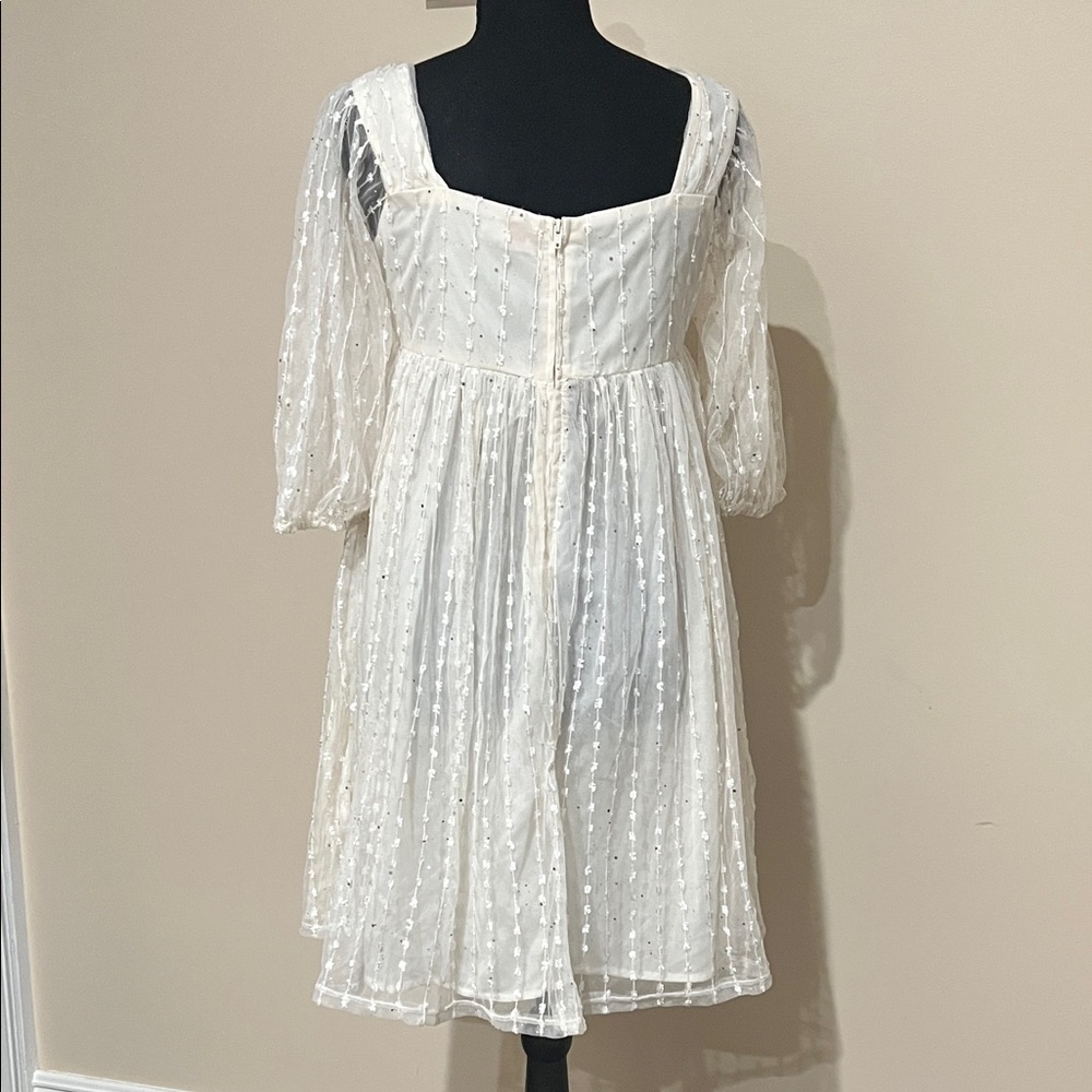 Elegant Off White/Cream Dress with Sheer Sleeves - Picture 4 of 5